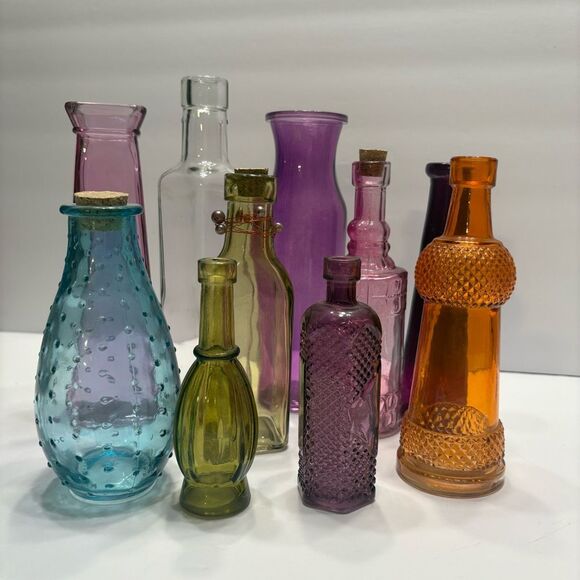 10 Multicolor Bud Vases Tall Vases Colorful Funky Window Decor Glass - Picture 1 of 7